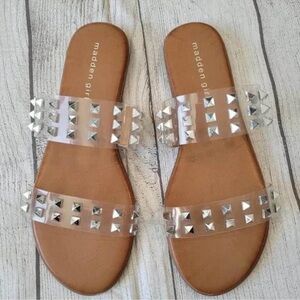 New Madden Girl Fetch Clear Studded Sandals Womens